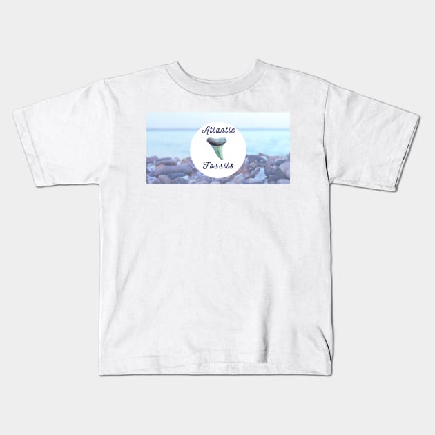 Waterfront Nautical Light Blue Atlantic Fossils Shark Tooth Print Kids T-Shirt by AtlanticFossils